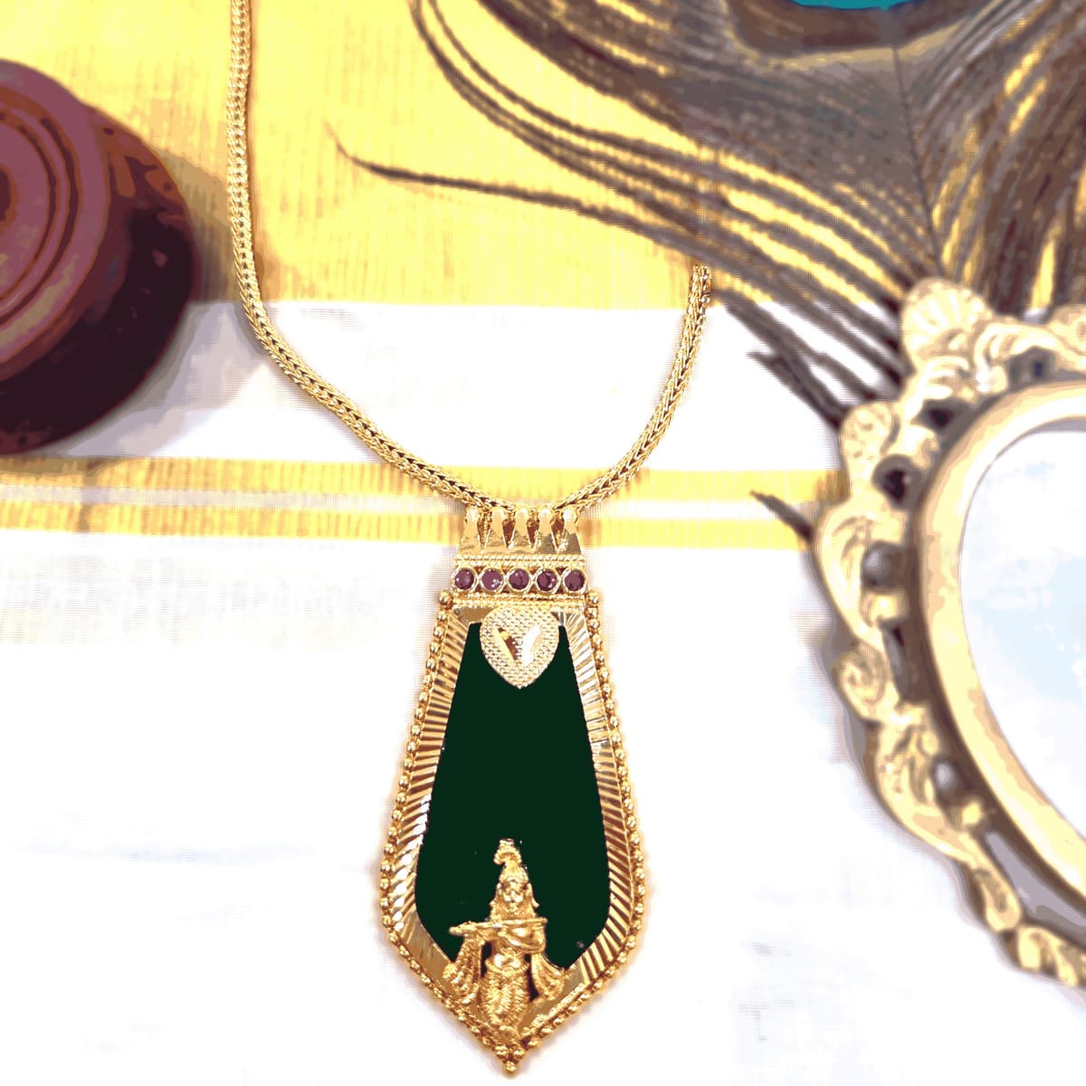 ORA KERALA TRADITIONAL GOLD-TONED PALAKKA KRISHNA PENDANT
