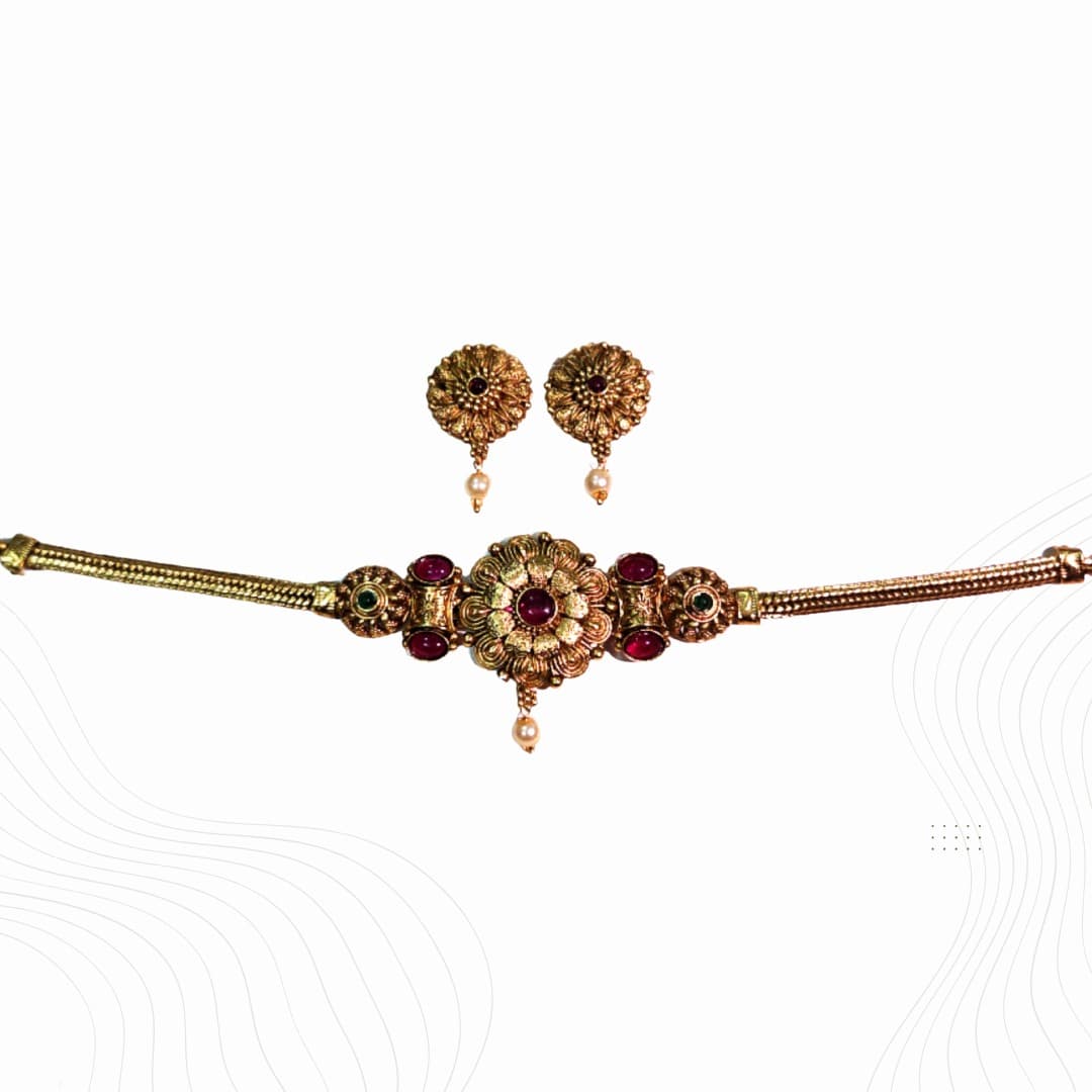 ORA ANTIQUE MULTICOLOUR CHOKER WITH EARRINGS