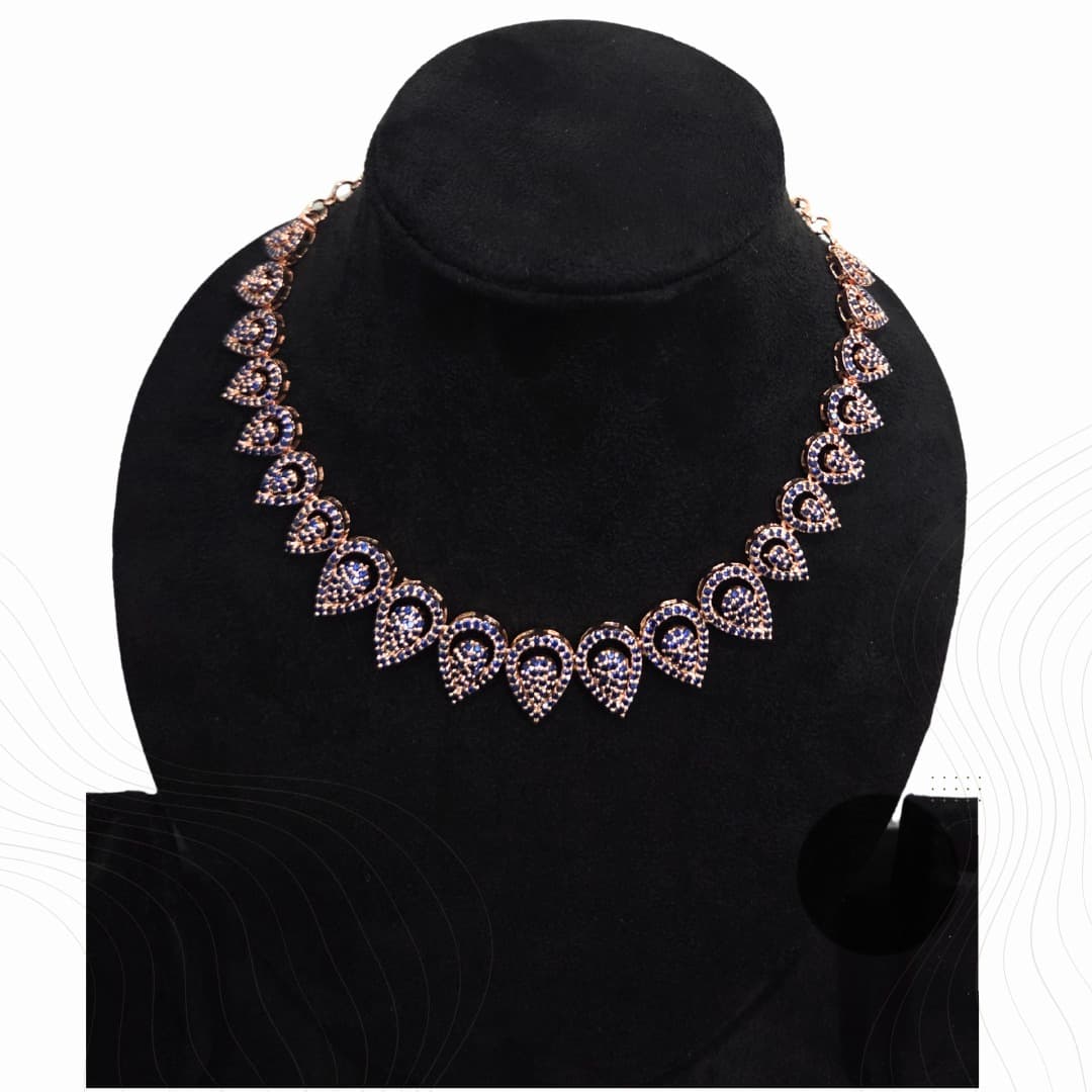 ORA ROSE GOLD-TONED BLUE AD NECKLACE SET PREMIUM